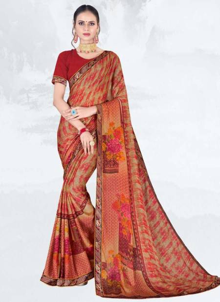 Red Colour SULAKSHMI BELISHA Fancy Chiffon Printed Casual Daily Wear Saree Collection 2908